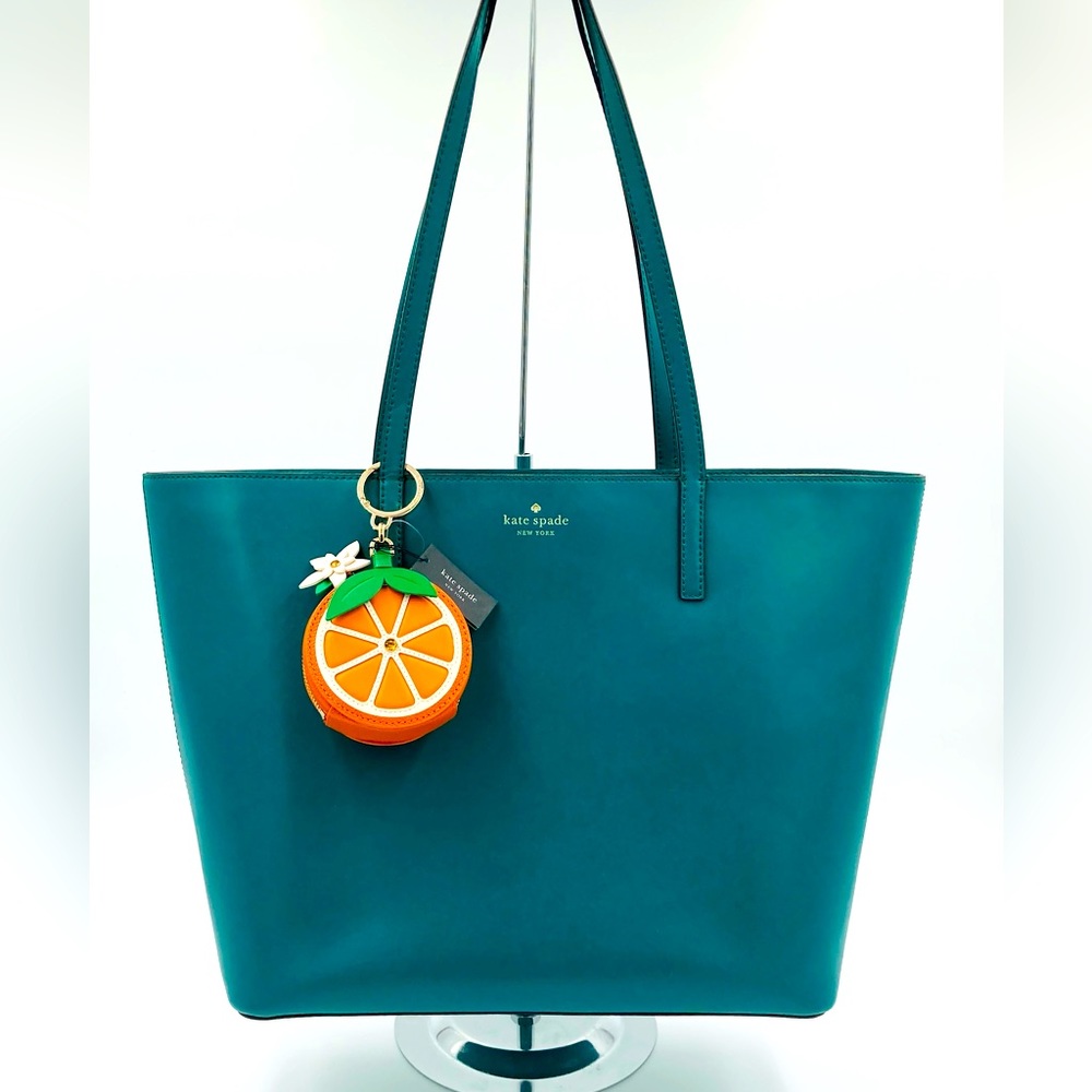Kate Spade Sea Green Teal Large Leather Tote EUC + KS Clementine Coin Holder NWT